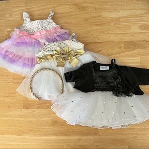 Three Build-A-Bear Fancy Dresses with accessories